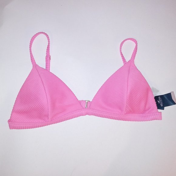 Hollister Swim Bikini Top XL Bubblegum Pink Ribbed Triangle Removable Padding Wi - Picture 1 of 8